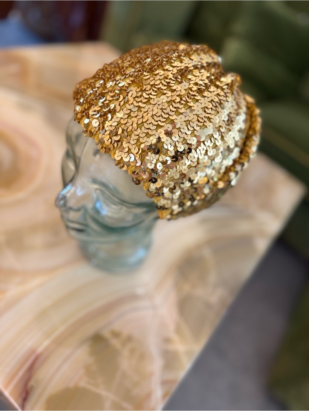 Gold Sequin Party Hat - handcrafted Headpiece - Picture 2 of 5